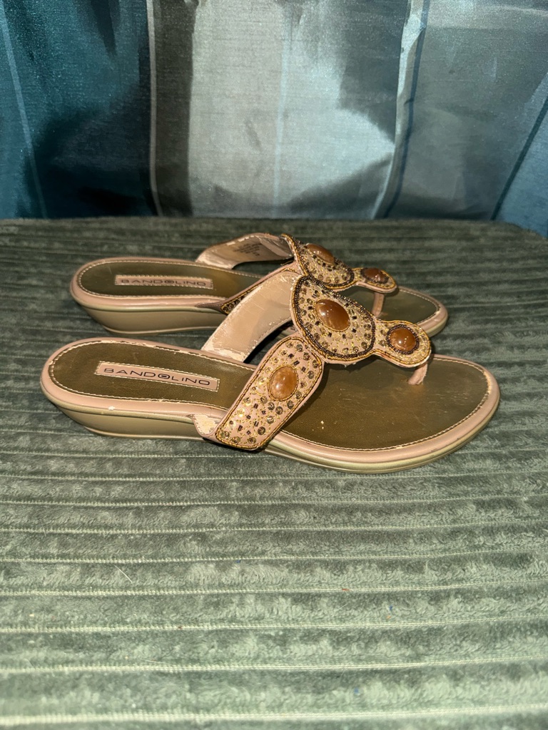 Bandolino Beige/Tan Jeweled Thong Wedge Sandals